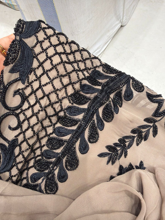 Elegant Beige & Black Embroidered Designer Suit test