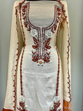 Elegant Ivory Embroidered Unstitched Dress Material with Mirror Work & Floral Appliqué