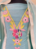Pastel Bloom Mirror Work Unstiched Suit Set
