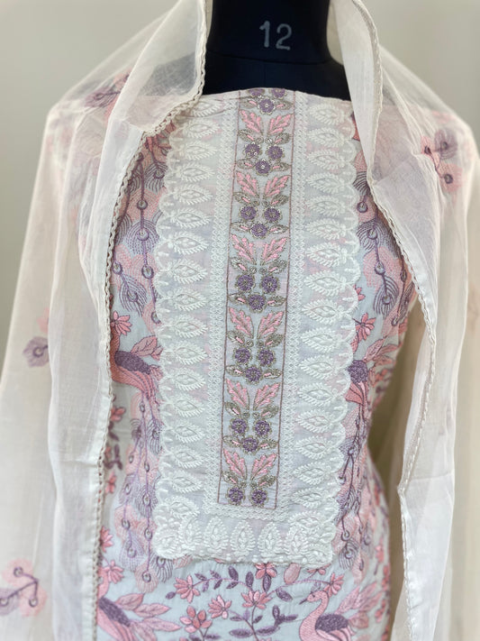 Blush Peacock Garden Unstiched Suit Set