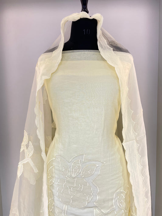 Ivory Blossom Elegance Unstiched Suit Set