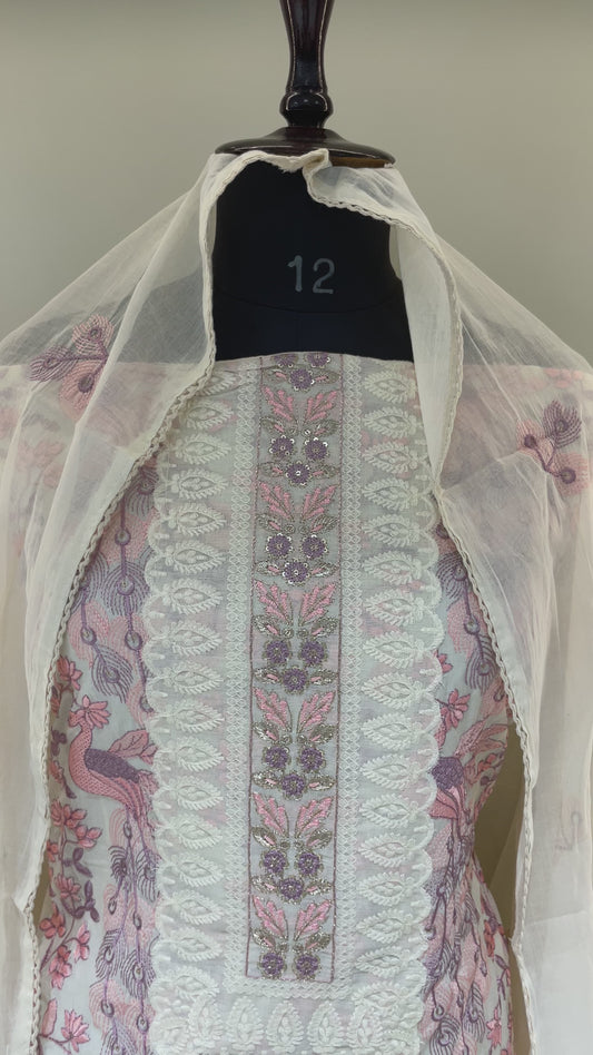 Blush Peacock Garden Unstiched Suit Set